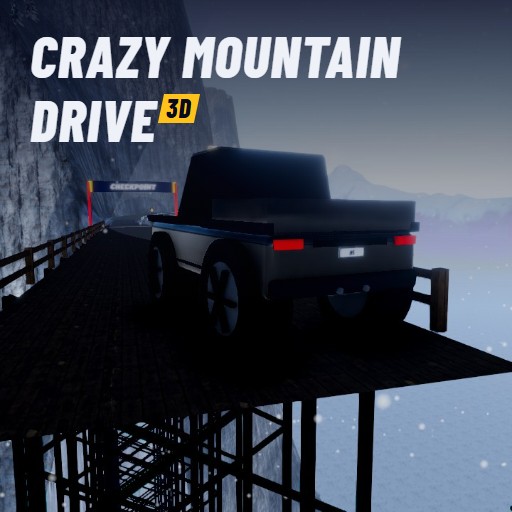 Crazy Mountain Drive 3D: the Goliath monster truck at the broken end of a timber bridge, under the game logo