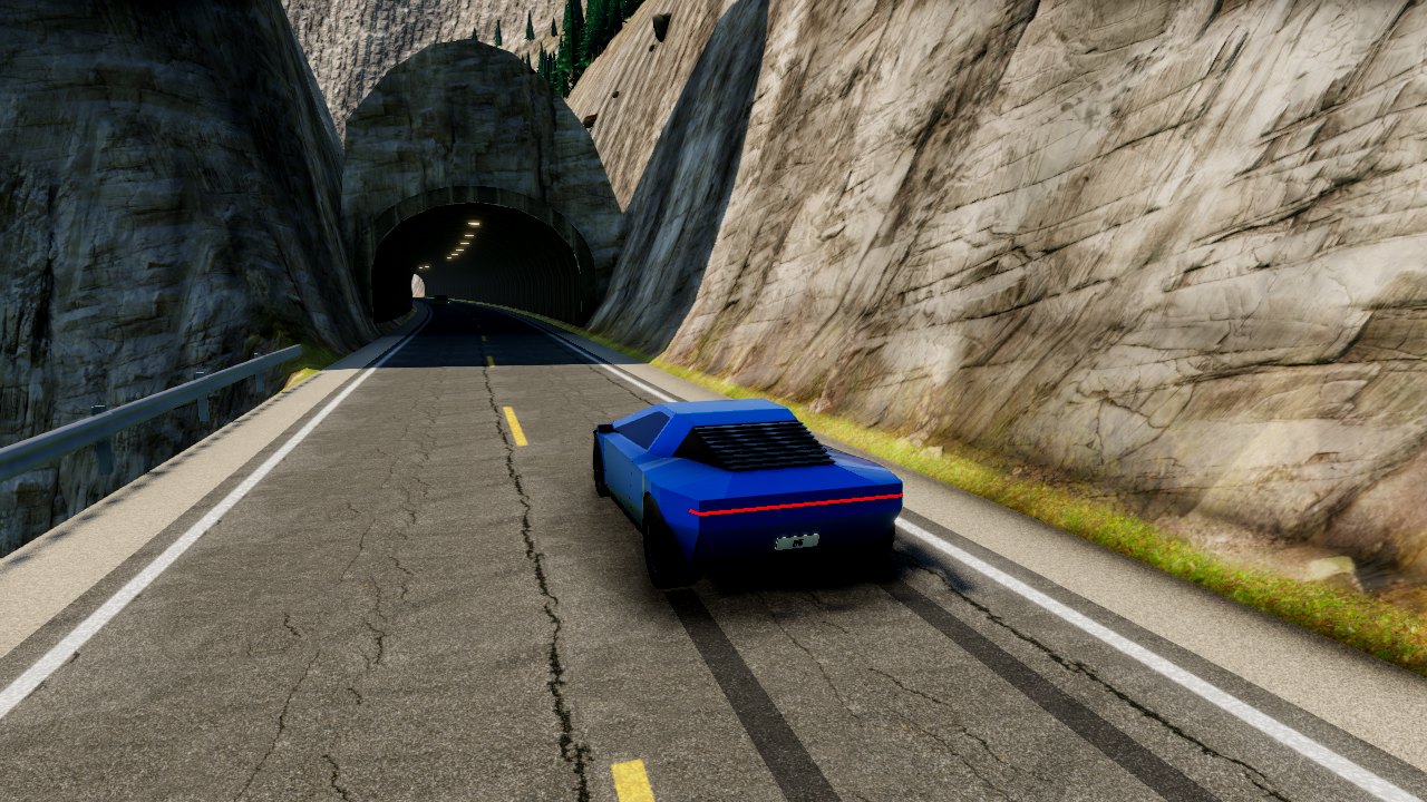 Level 2, Cliffside Turnpike: the blue Kaze R heading for a rock tunnel cut into the cliff