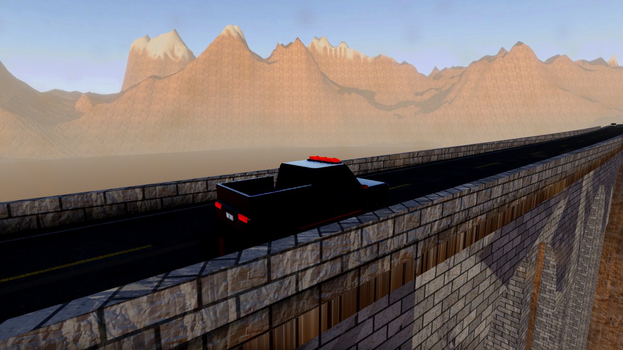 Level 4, Rockfall Pass: the Rockjaw pickup on the stone arch viaduct above a dusty canyon